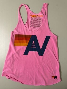 Aviator Nation Logo Racerback Tank Top Neon Pink Medium
